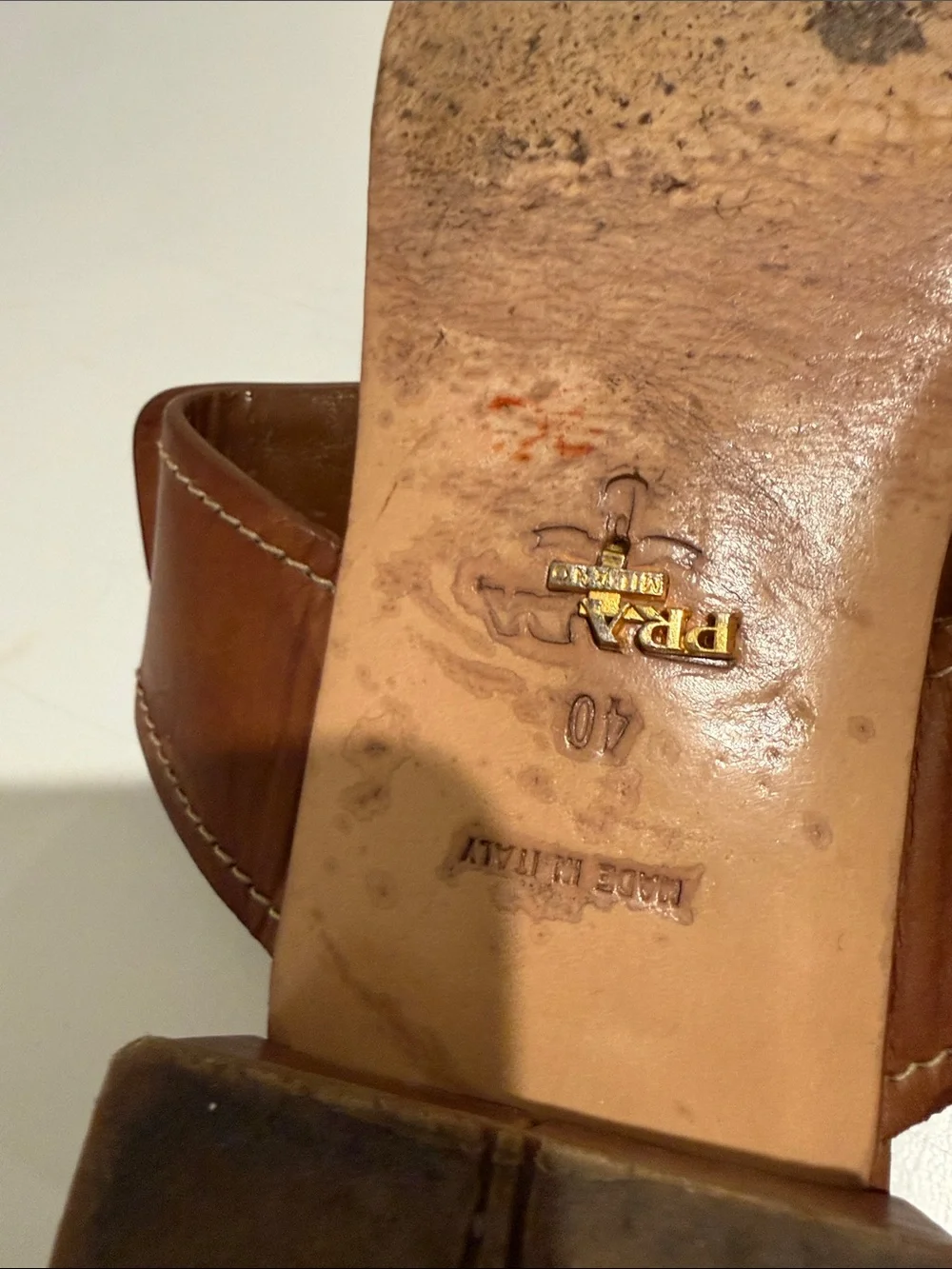 PRADA Tan Brown Leather Double-Strap Slide Sandals - Picture 10 of 14